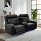 Black Leather 5-Seater Power Reclining Sofa Set with Reading Lights & Hidden Storage