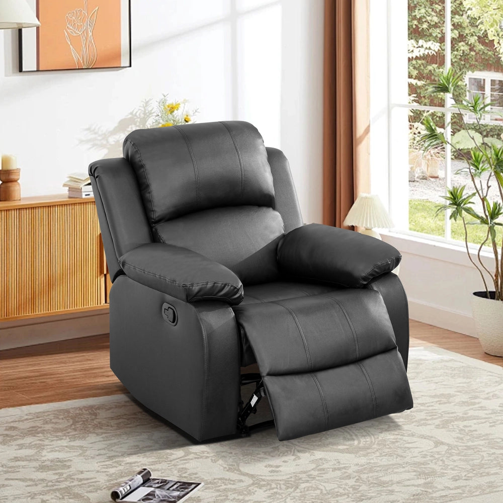 Cinema 3-Piece Black Faux Leather Manual Reclining Sofa Set