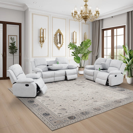 Cinema 3-Piece Grey Fabric Manual Reclining Sofa Set