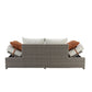 Salena - Patio Sofa With 2 Pillows & Ottoman - Beige Fabric & Gray Wicker