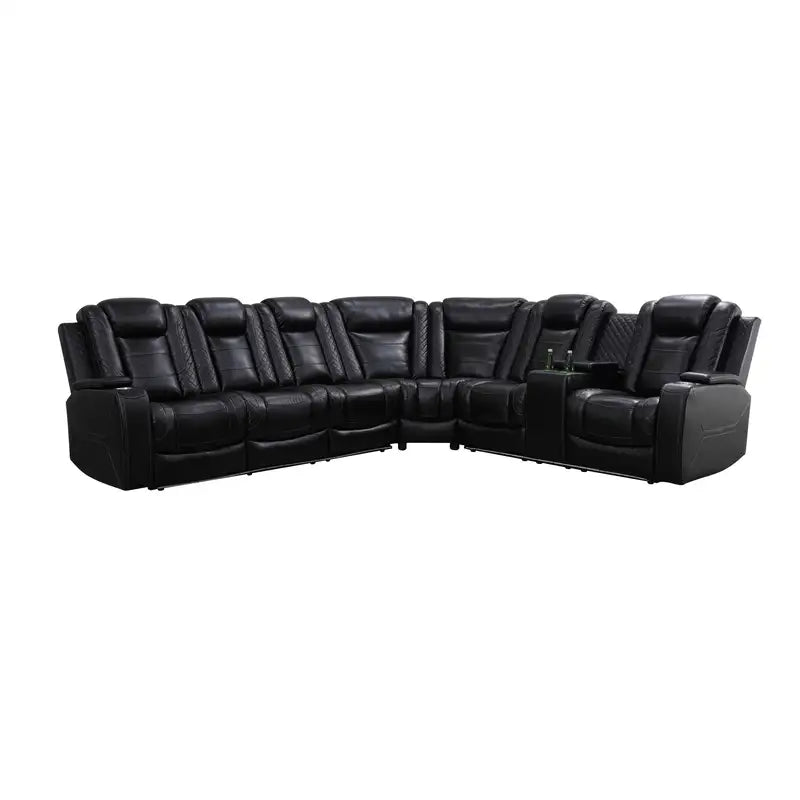 Ainehome Black Leather Power Reclining Sectional Sofa with Storage & Wireless Charging