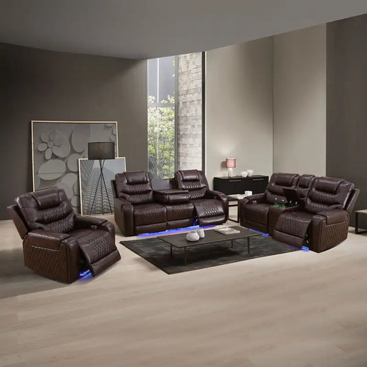 Brown Leather Power Reclining Sectional Sofa with 170° Recline & Smart Features — Sofa Set