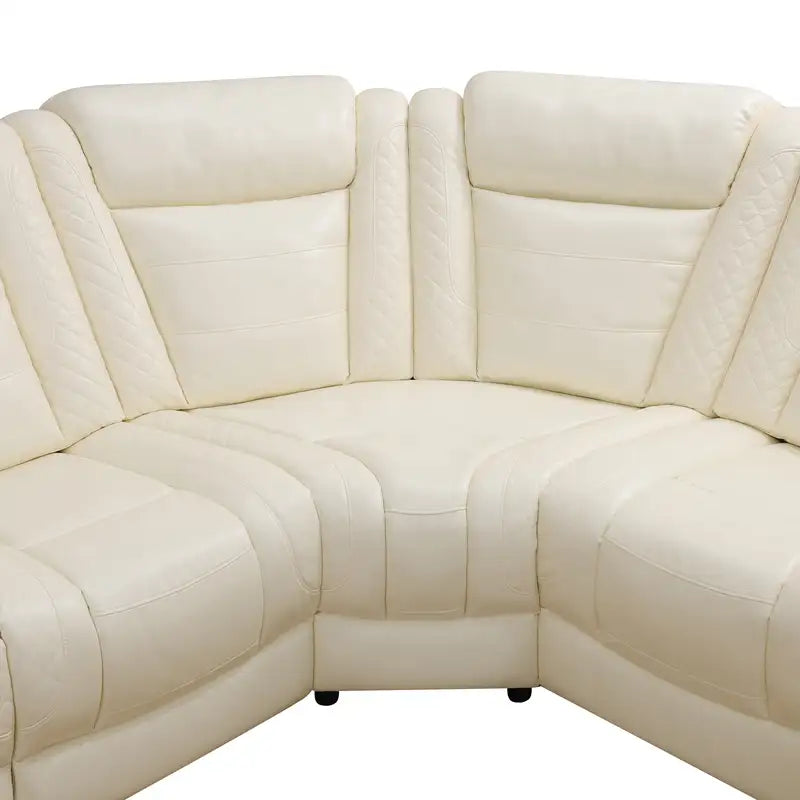 Ainehome Off-White Leather Power Reclining Sectional Sofa with Smart Tea Table & Organizer