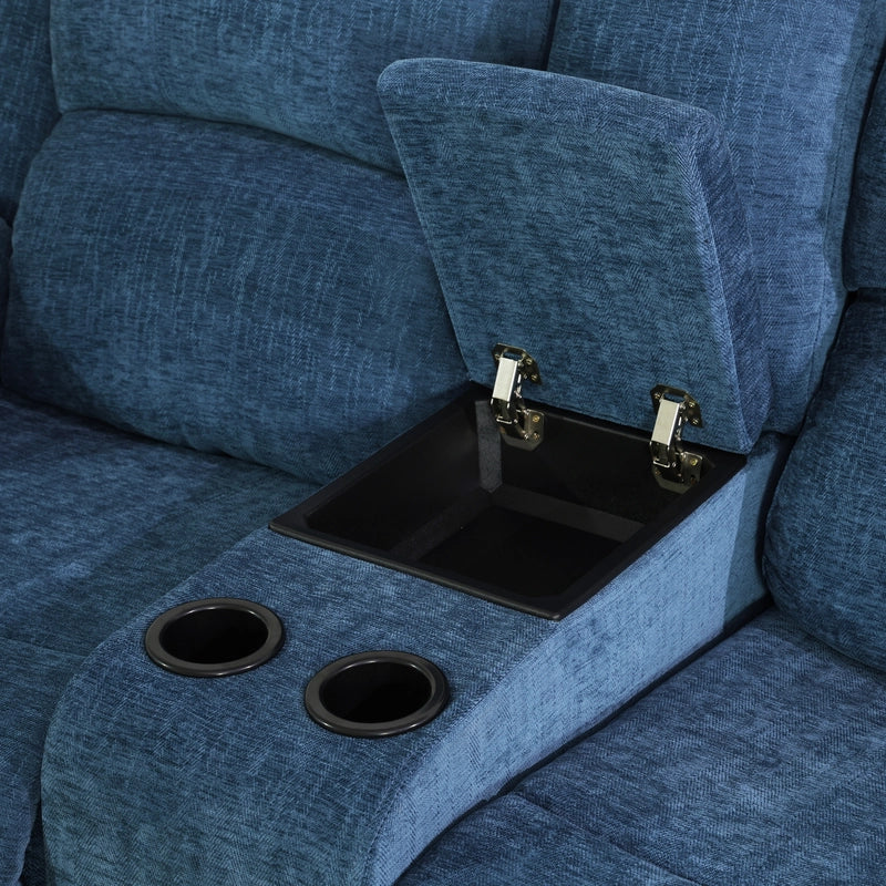 Ainehome Cinema 3-Piece Blue Fabric Manual Reclining Sofa Set