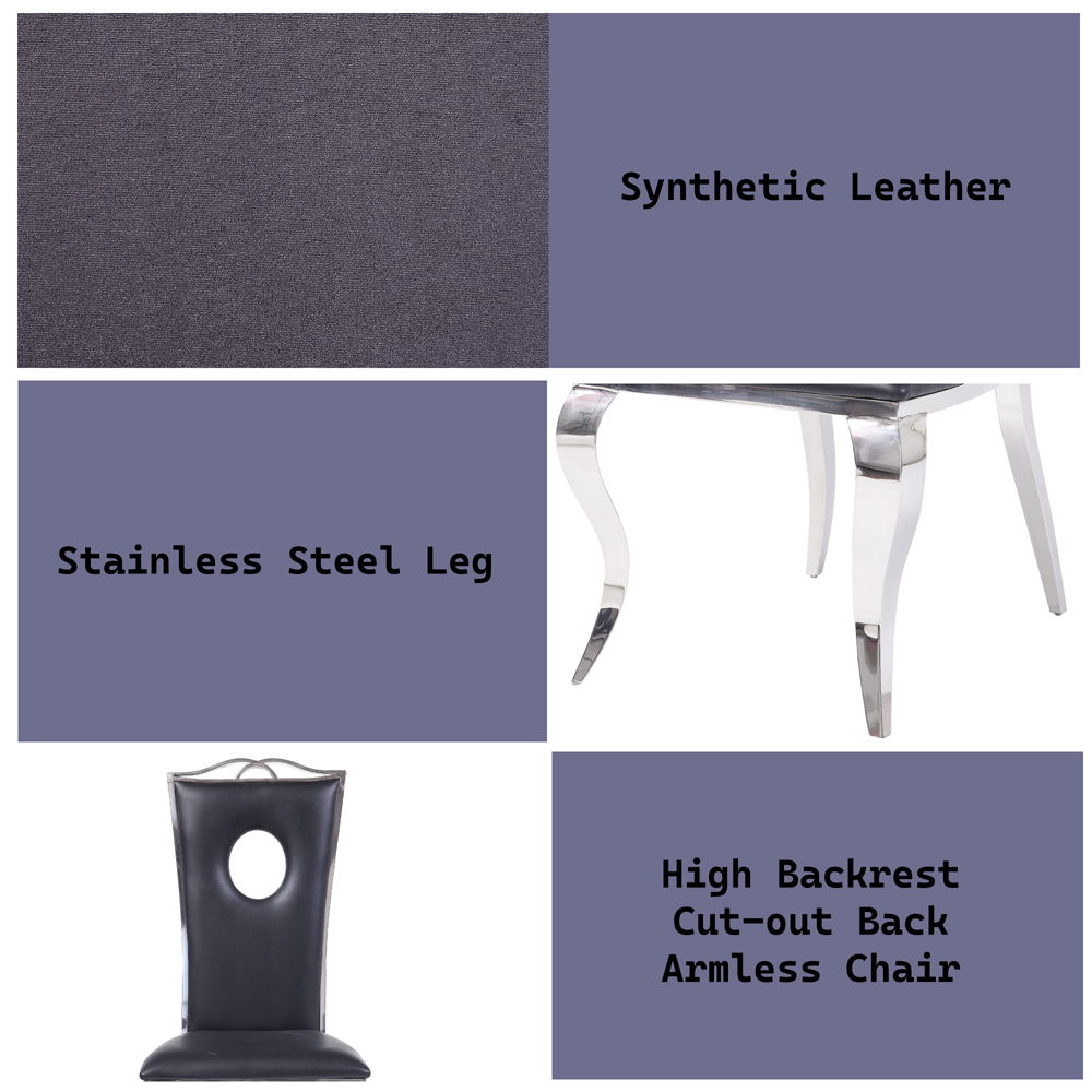 Cyrene - Side Chair (Set of 2) - Black Synthetic Leather & Stainless Steel