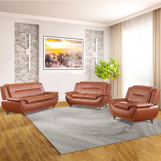Orange Faux Leather 3-Piece Combo Sofa and Chair Set
