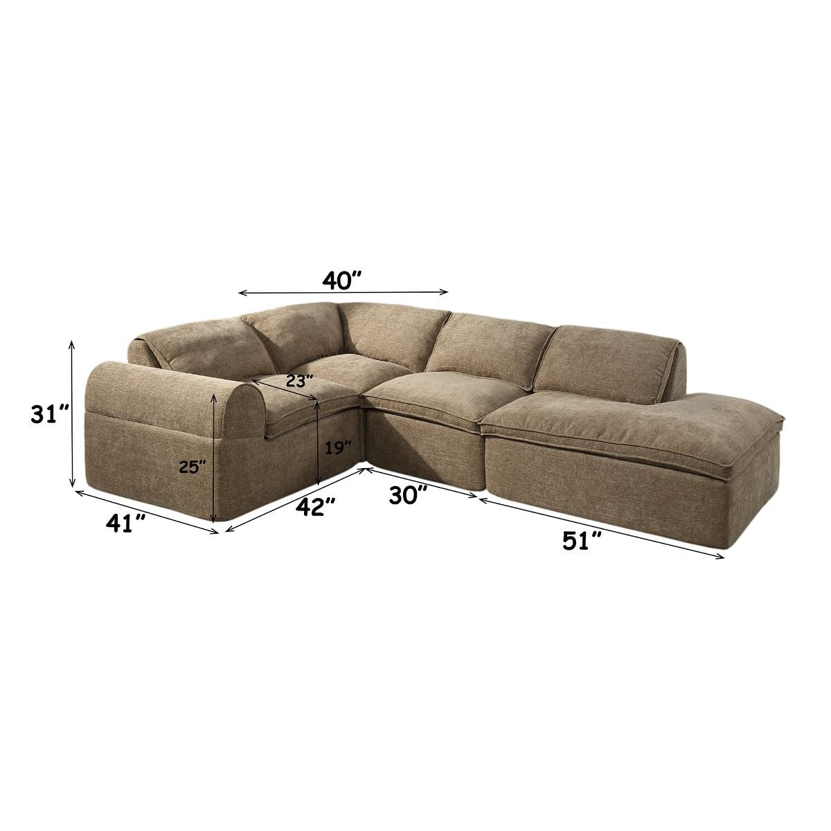 Almano - Modular Left Facing Arm Chair - Light Brown Chenille