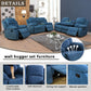 Ainehome Cinema 3-Piece Blue Fabric Manual Reclining Sofa Set