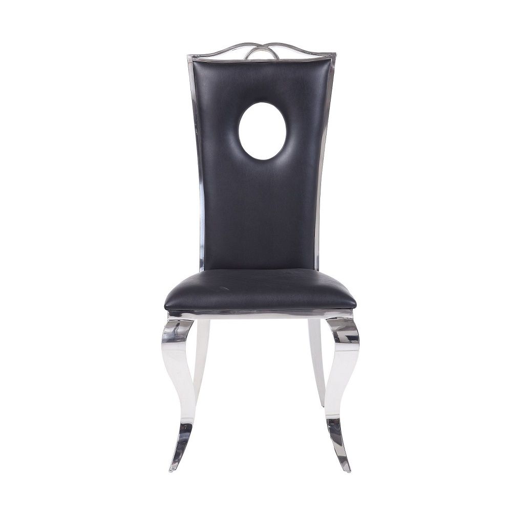 Cyrene - Side Chair (Set of 2) - Black Synthetic Leather & Stainless Steel