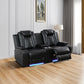 Black Leather Power Reclining Sofa Set with Smart Console & LED Lighting