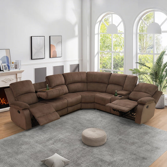 Ainehome Grandview 5-Seat Reclining Sectional Sofa in Plush Brown Microfiber