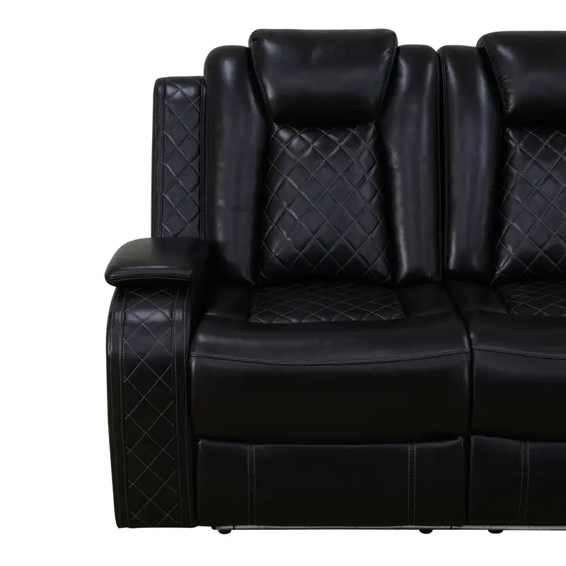 Ainehome Black Leather Power Reclining Sofa Set with Smart Storage & Wireless Charging