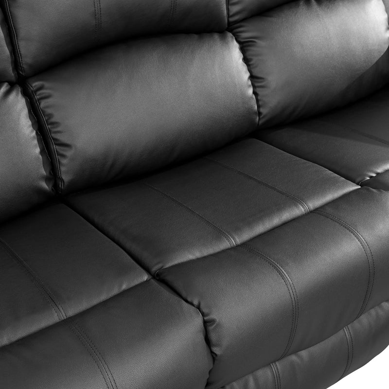 Ainehome Cinema 3-Piece Black Faux Leather Manual Reclining Sofa Set
