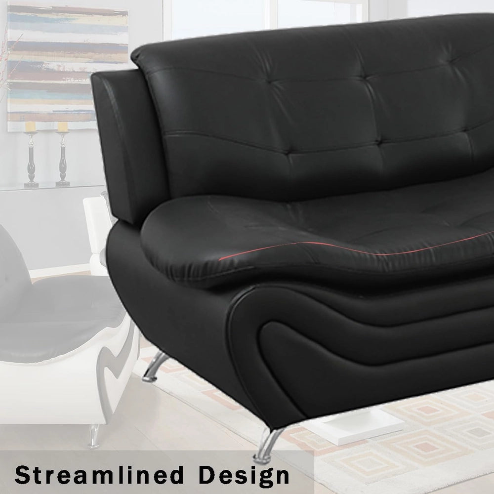 Ainehome Black Faux Leather 3-Piece Living Room Sofa Set with Elegant Design