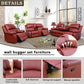 Ainehome Cinema 3-Piece Red Faux Leather Manual Reclining Sofa Set