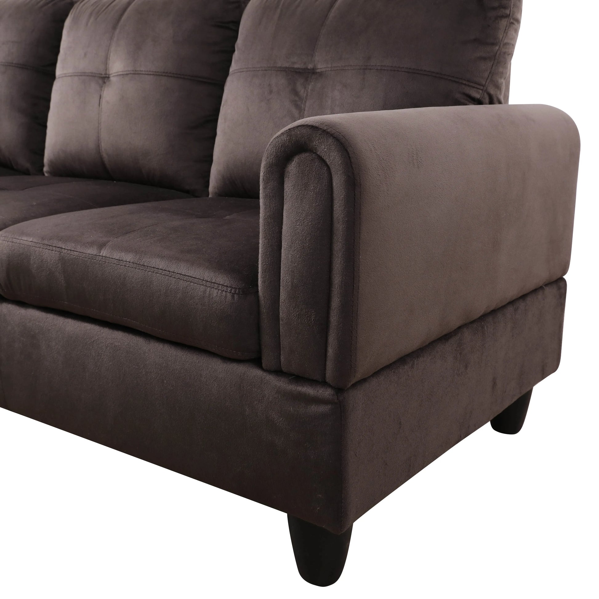 Ainehome 97" Wide Dark Brown Flannel L-Shaped Living Room Sectional Sofa Set