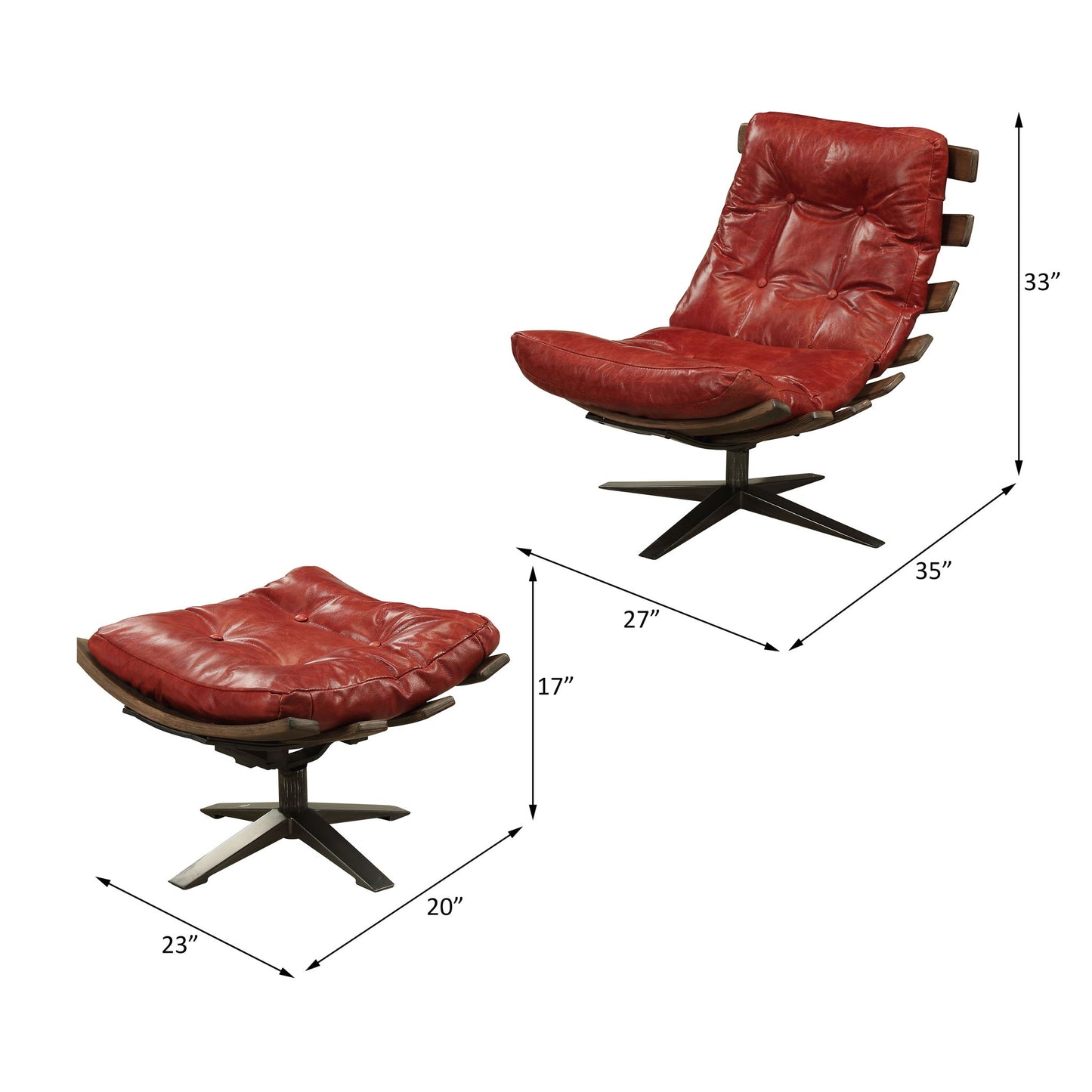 Gandy - Chair & Ottoman - Antique Red Top Grain Leather