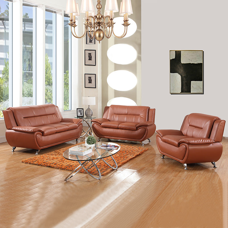 Ainehome Orange Faux Leather 3-Piece Combo Sofa and Chair Set