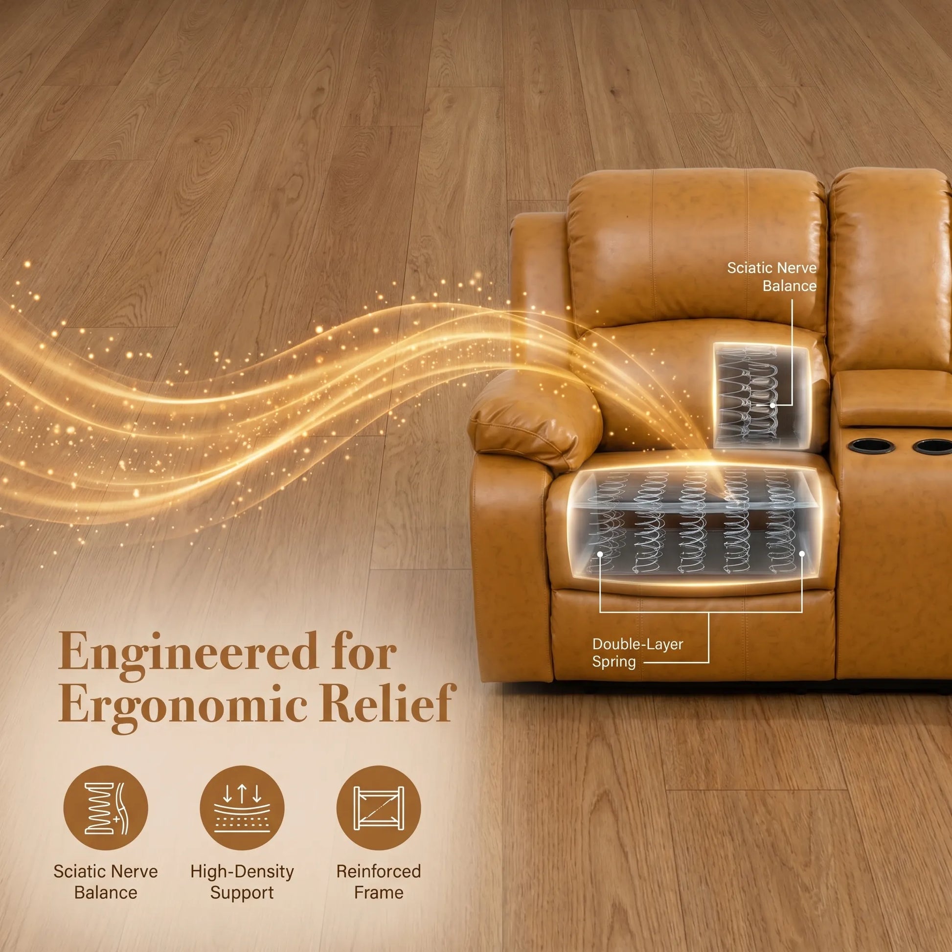 Ainehome 68" Manual RV Loveseat Recliner with Storage Console - Breathable Synthetic Leather Motorhome Sofa Replacement - 67" Full Extension & 26" Door Friendly - Walnut Brown
