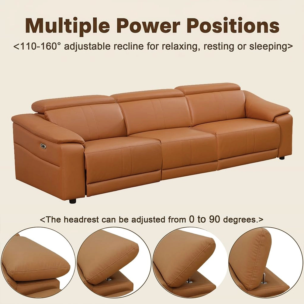 Ainehome Light Brown Leather 5-Seater Modular Power Reclining Sectional Sofa Set with Smart Storage & USB