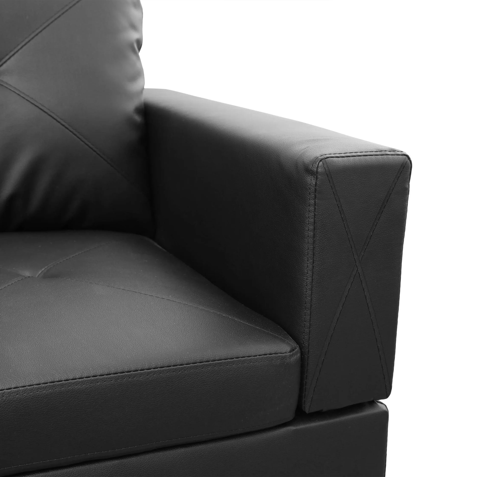 97" Wide Black Faux Leather L-Shaped Living Room Sectional Sofa Set — image 8