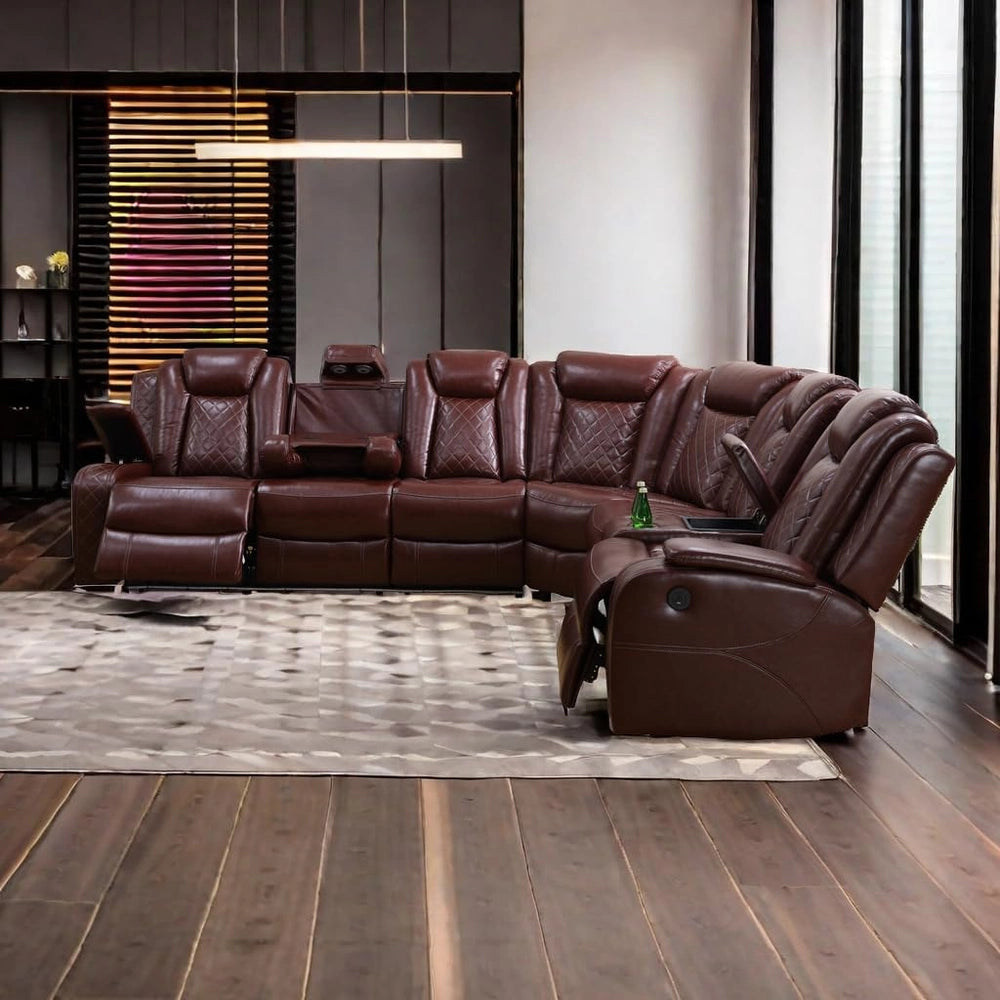 Ainehome Red 3-Piece Intelligent Power Reclining Leather Sectional Sofa Set with Smart Features