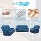 Ainehome Cinema 3-Piece Blue Fabric Manual Reclining Sofa Set