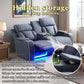 Ainehome Blue Gray Sanded Leather 5-Seater Power Reclining Sofa Set with Smart Features