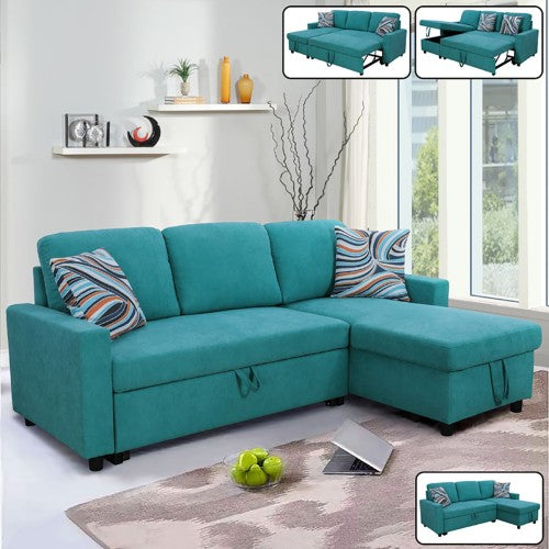 Ainehome 83.6" Green Flannelette L-Shape Convertible Sofabed w/ Storage