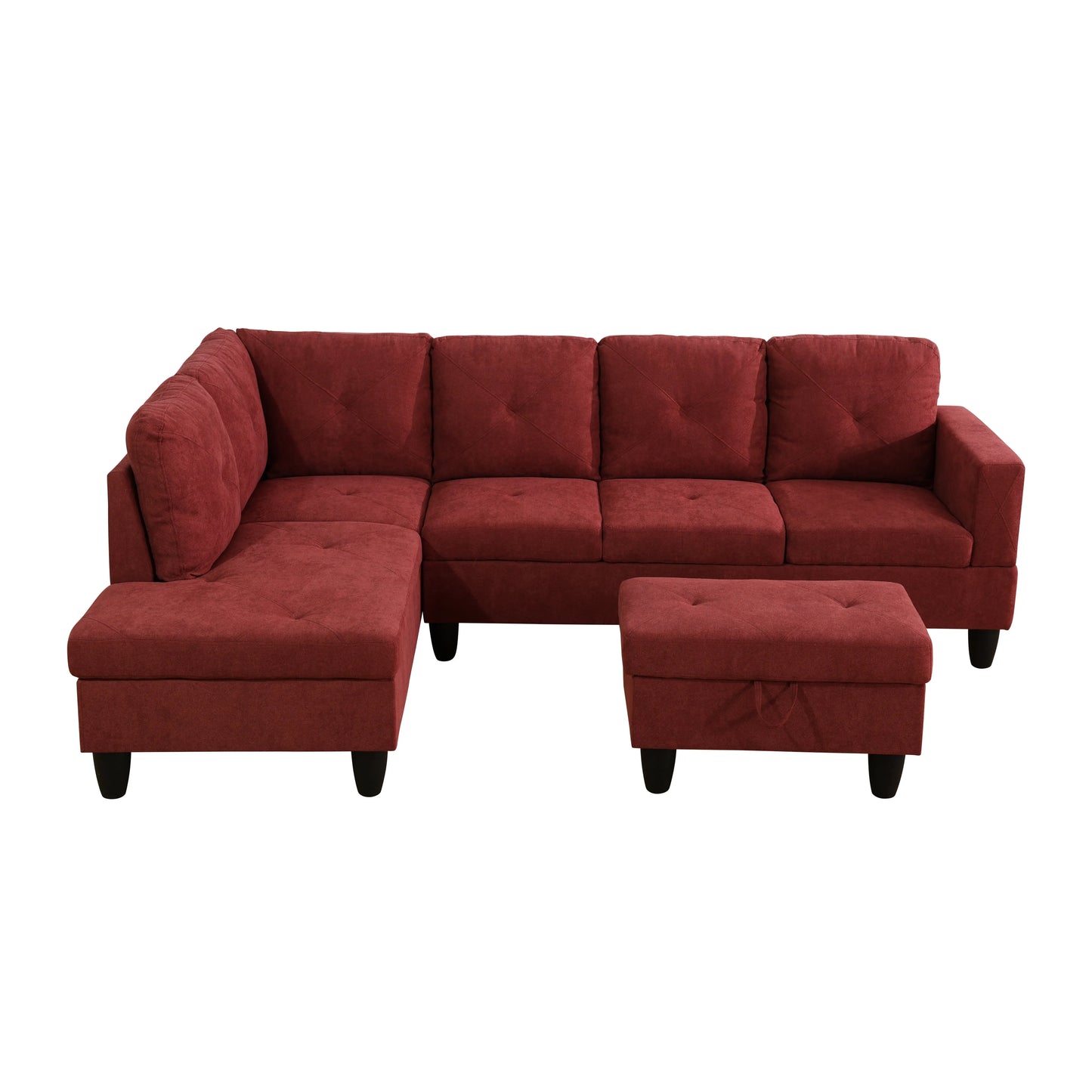 97" Wide Red Flannelette L-Shaped Living Room Sectional Sofa Set — image 5