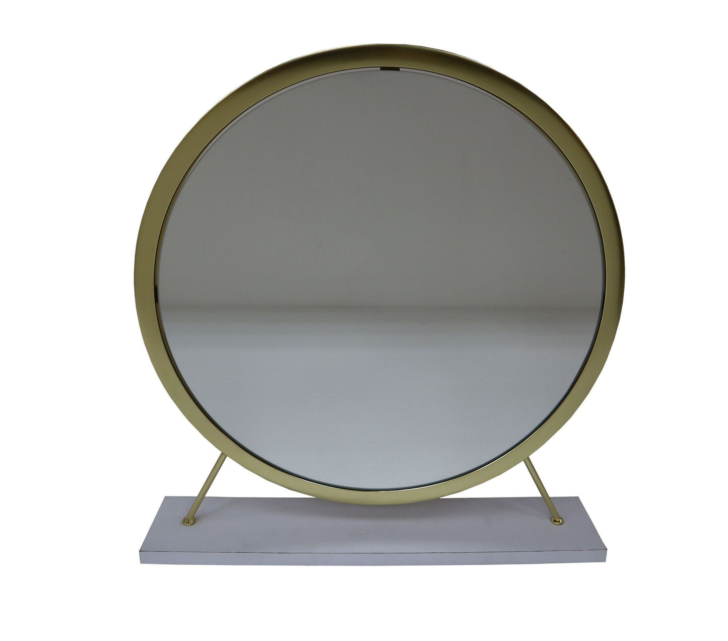 Adao - Vanity Mirror & Stool - Faux Fur, Mirror, White & Brass