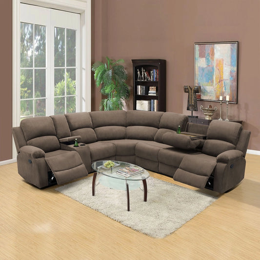 Ainehome Grandview 5-Seat Reclining Sectional in Textured Peanut Fabric