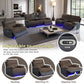 Brown Corduroy Power Reclining Sofa Set with LED Lights, USB Charging & Storage Console - 3 Piece Living Room Set