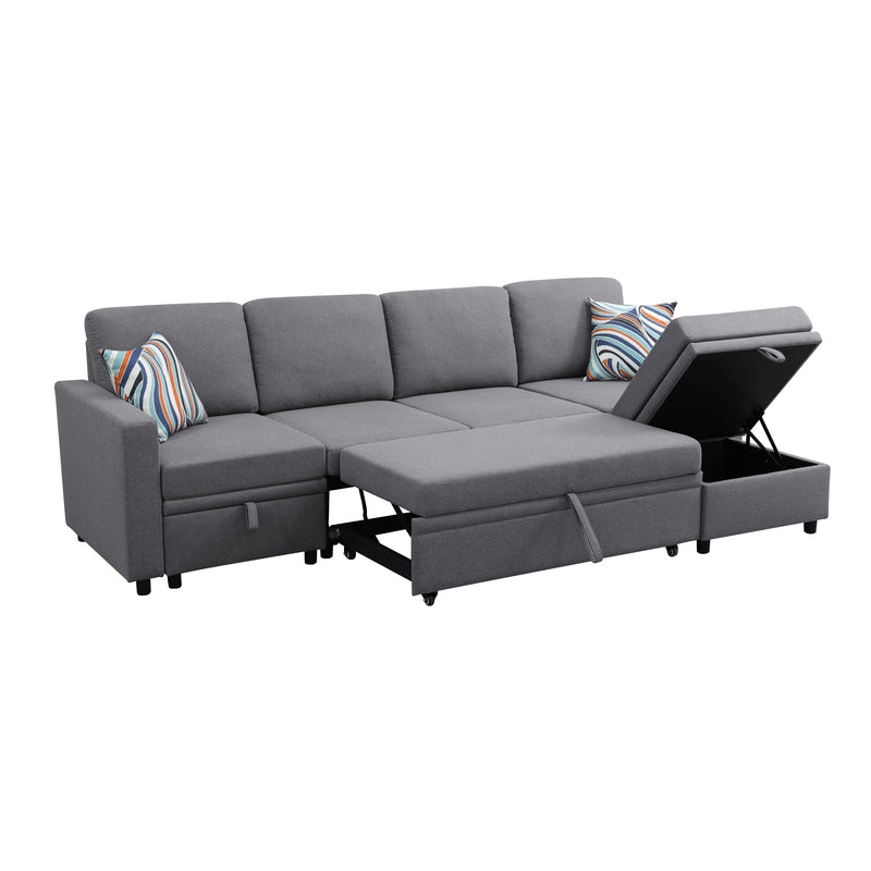 Ainehome Dark Grey Fabric Extendable Sofa Bed 6-Piece Sectional with Storage