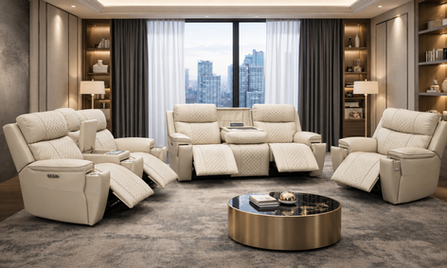 Everest Beige 3-Piece Leather Gel Power Reclining Set