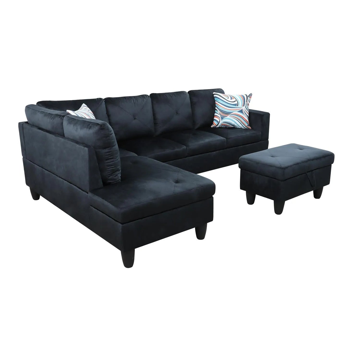 97" Wide Midnight Blue Microfiber L-Shaped Living Room Sectional Sofa Set — image 10