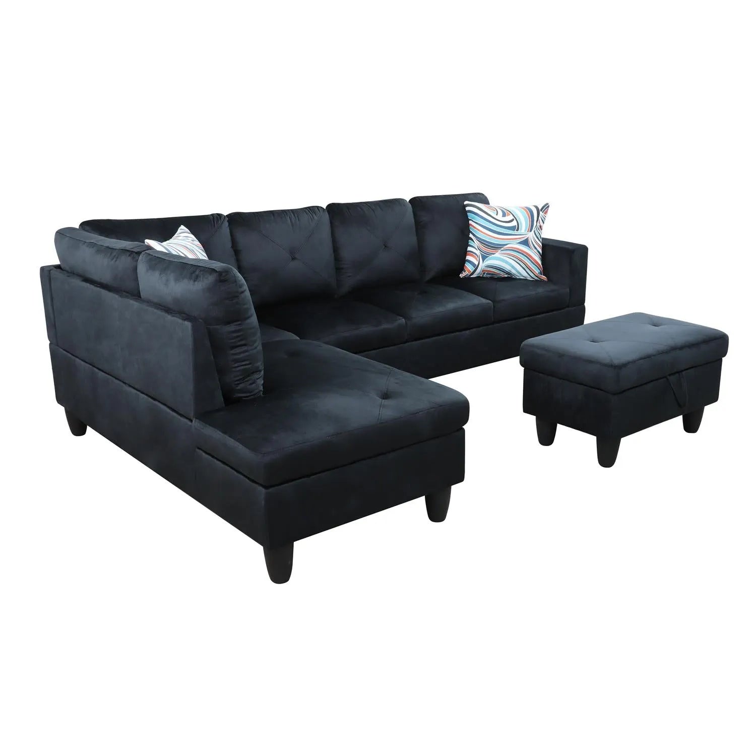 97" Wide Midnight Blue Microfiber L-Shaped Living Room Sectional Sofa Set — image 10