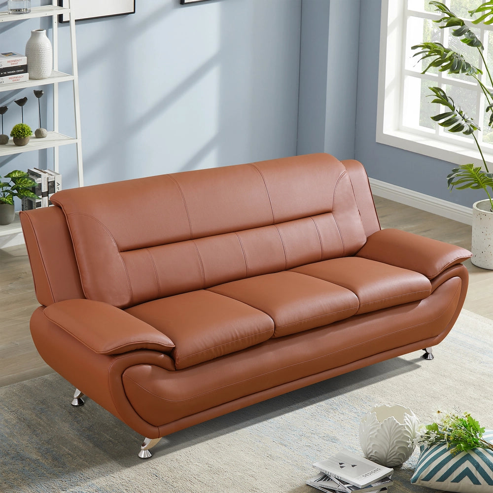 Orange Faux Leather 3-Piece Combo Sofa and Chair Set
