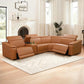 Light Brown Leather 5-Seater Modular Power Reclining Sectional Sofa Set with Smart Storage & USB