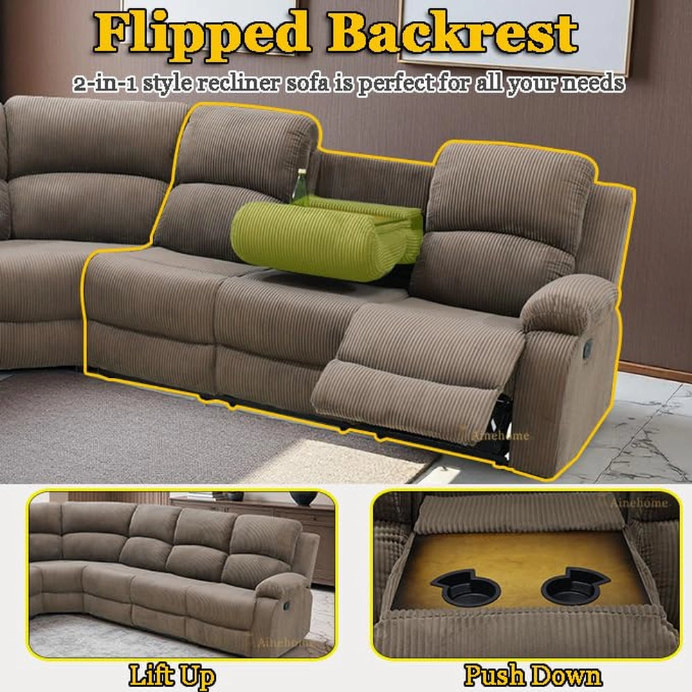 Ainehome Grandview 5-Seat Reclining Sectional in Textured Peanut Fabric