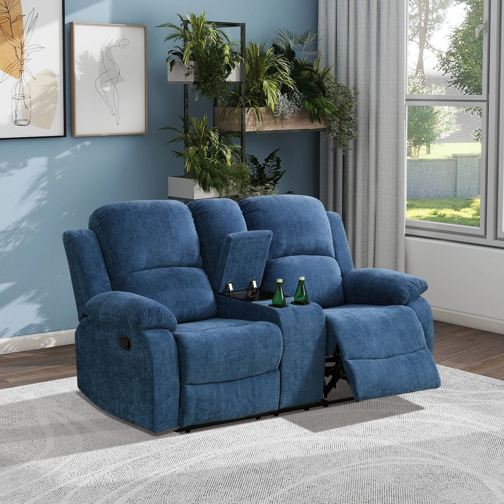 Cinema 3-Piece Blue Fabric Manual Reclining Sofa Set