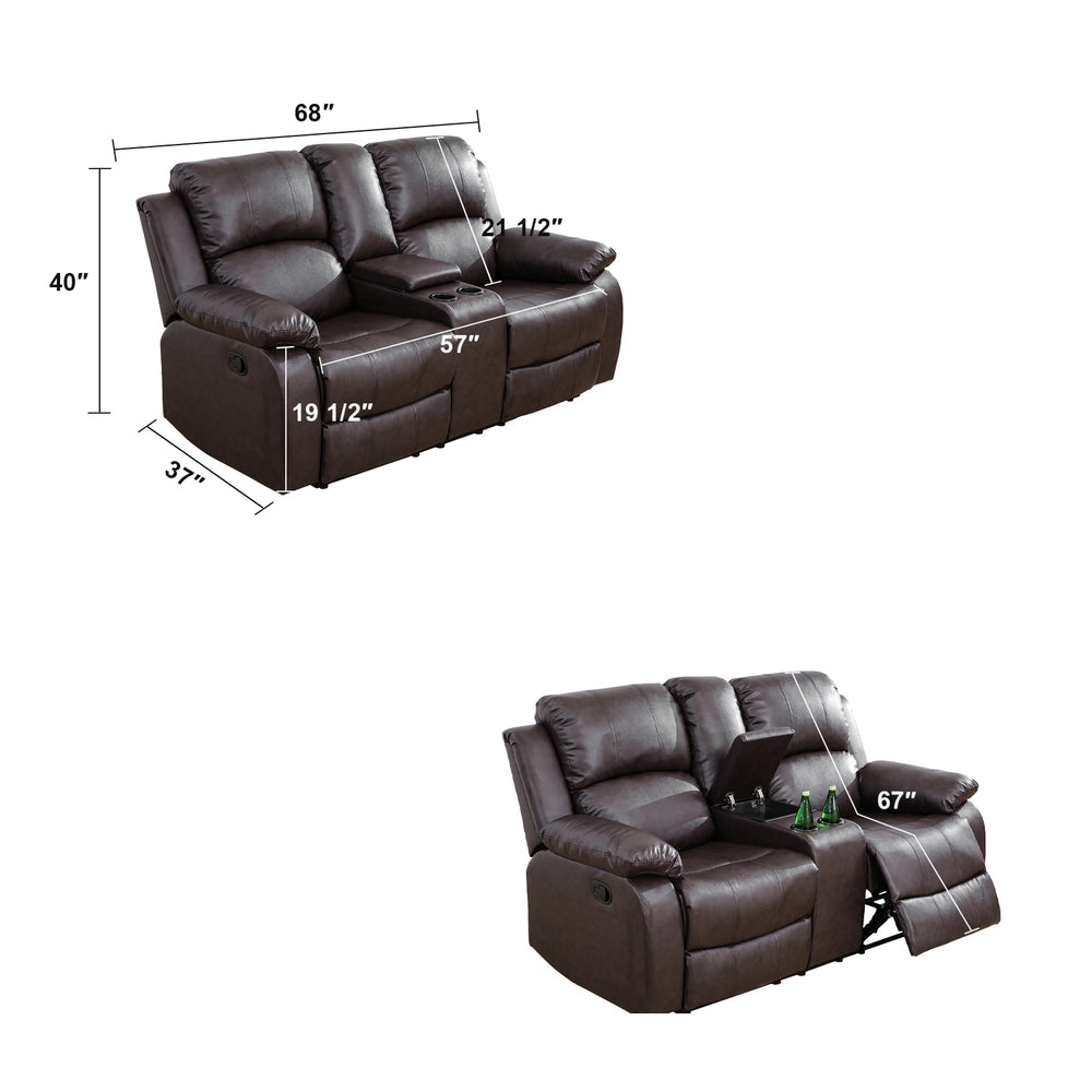 Ainehome 68" Manual RV Loveseat Recliner with Storage Console - Breathable Synthetic Leather Motorhome Sofa Replacement - 67" Full Extension & 26" Door Friendly - Walnut Brown