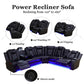 Ainehome Black Leather Power Reclining Sofa Set with Smart Storage & Wireless Charging