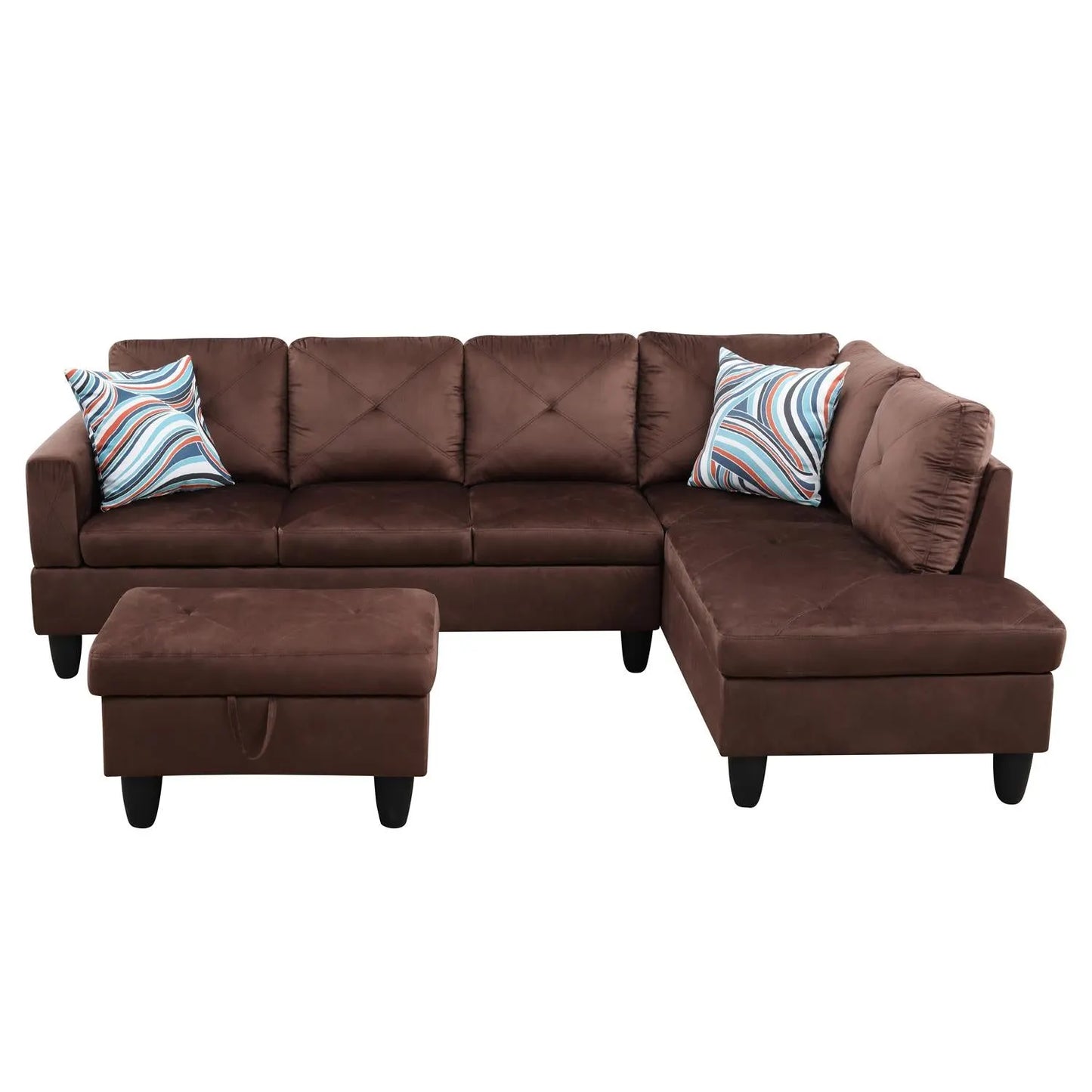 97" Wide Brown Microfiber L-Shaped Living Room Sectional Sofa Set — image 6