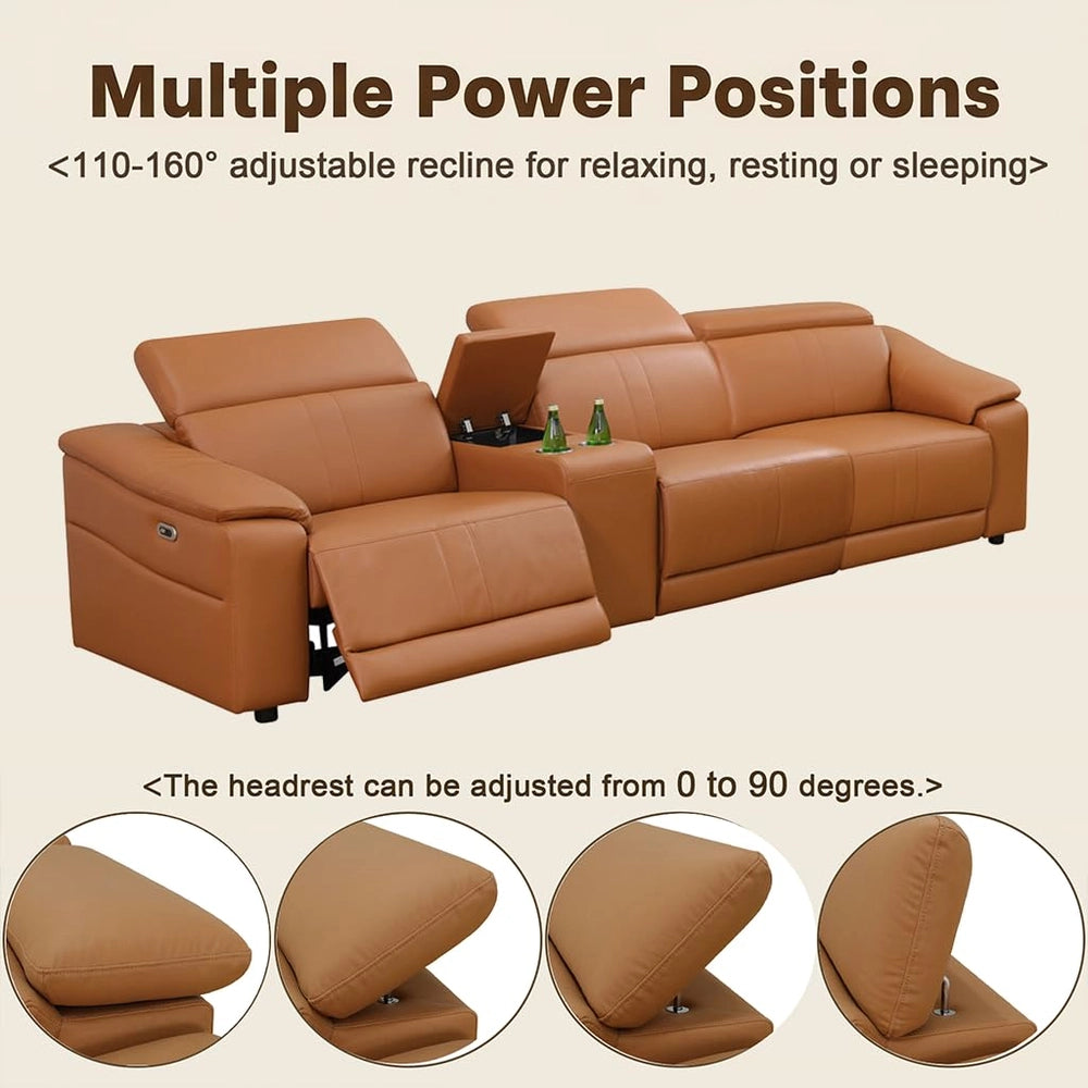 Ainehome Light Brown Leather 5-Seater Modular Power Reclining Sectional Sofa Set with Smart Storage & USB