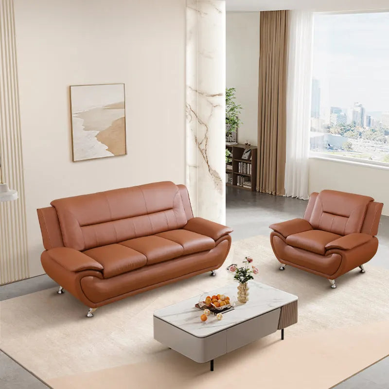 Ainehome Orange Faux Leather 3-Piece Combo Sofa and Chair Set