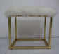Adao - Vanity Mirror & Stool - Faux Fur, Mirror, White & Brass