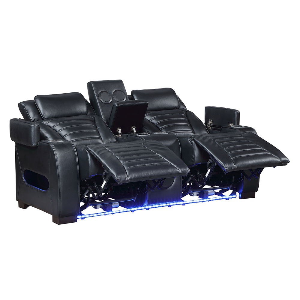 Ephron - Power Motion Loveseat With Console, Power Headrests, LED & Speakers - Black