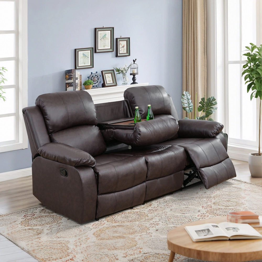 "Cinema" 3-Piece Brown Faux Leather Manual Reclining Sofa Set