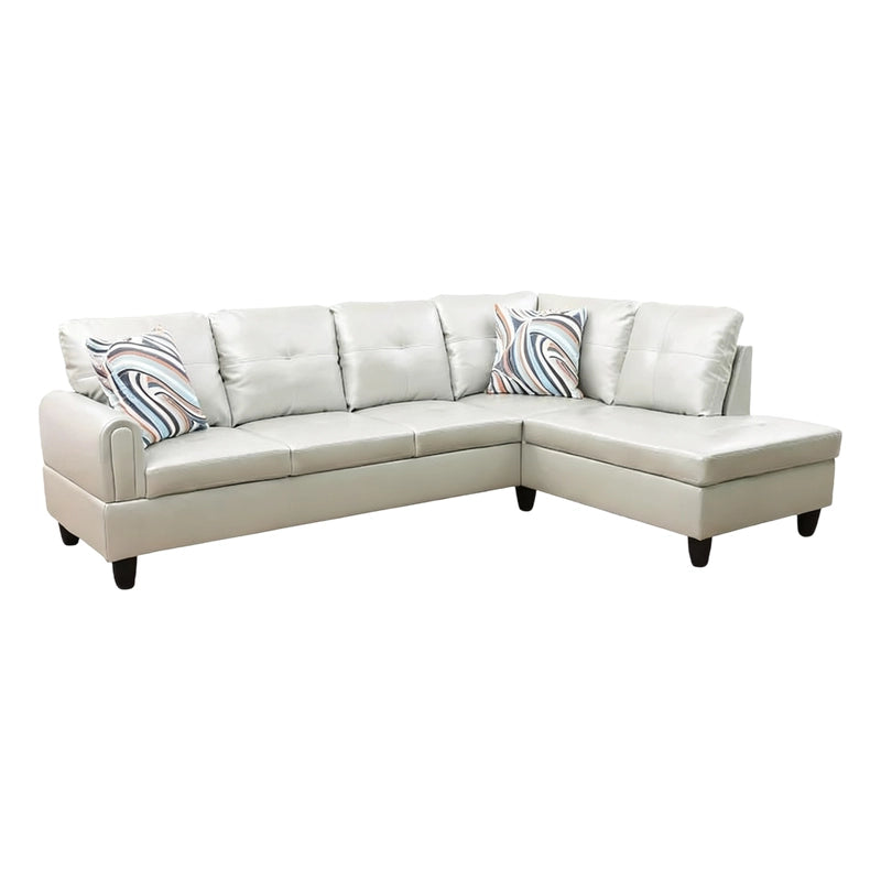 97" Wide Silver Green Faux Leather L-Shaped Living Room Sectional Sofa Set